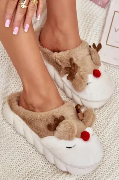 Damskie Boto Futrzane Kapcie Damskie Z Motywem Renifera Brązowe Wistira