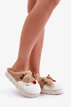 Damskie Boto Futrzane Kapcie Damskie Z Motywem Renifera Brązowe Wistira