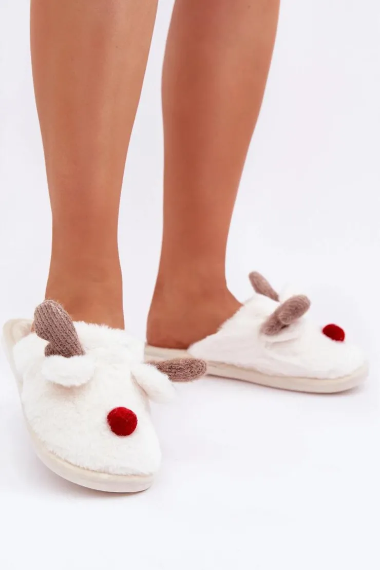 Damskie Boto Futrzane Kapcie Damskie Z Motywem Renifera Białe Sennalith