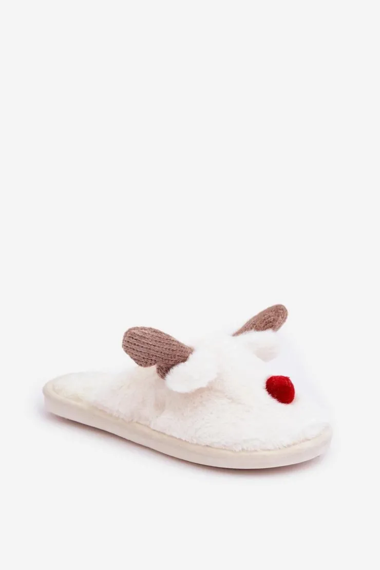 Damskie Boto Futrzane Kapcie Damskie Z Motywem Renifera Białe Sennalith