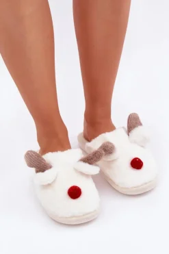 Damskie Boto Futrzane Kapcie Damskie Z Motywem Renifera Białe Sennalith