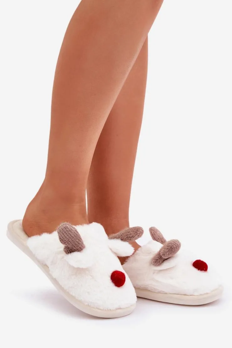 Damskie Boto Futrzane Kapcie Damskie Z Motywem Renifera Białe Sennalith