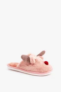Boto Kapcie Klasyczne*Futrzane Kapcie Damskie Z Motywem Renifera Różowe Sennalith Różowy