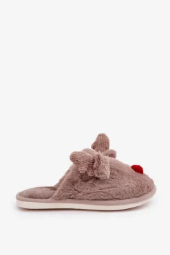 Damskie Boto Futrzane Kapcie Damskie Z Motywem Renifera Ciemnobeżowe Sennalith