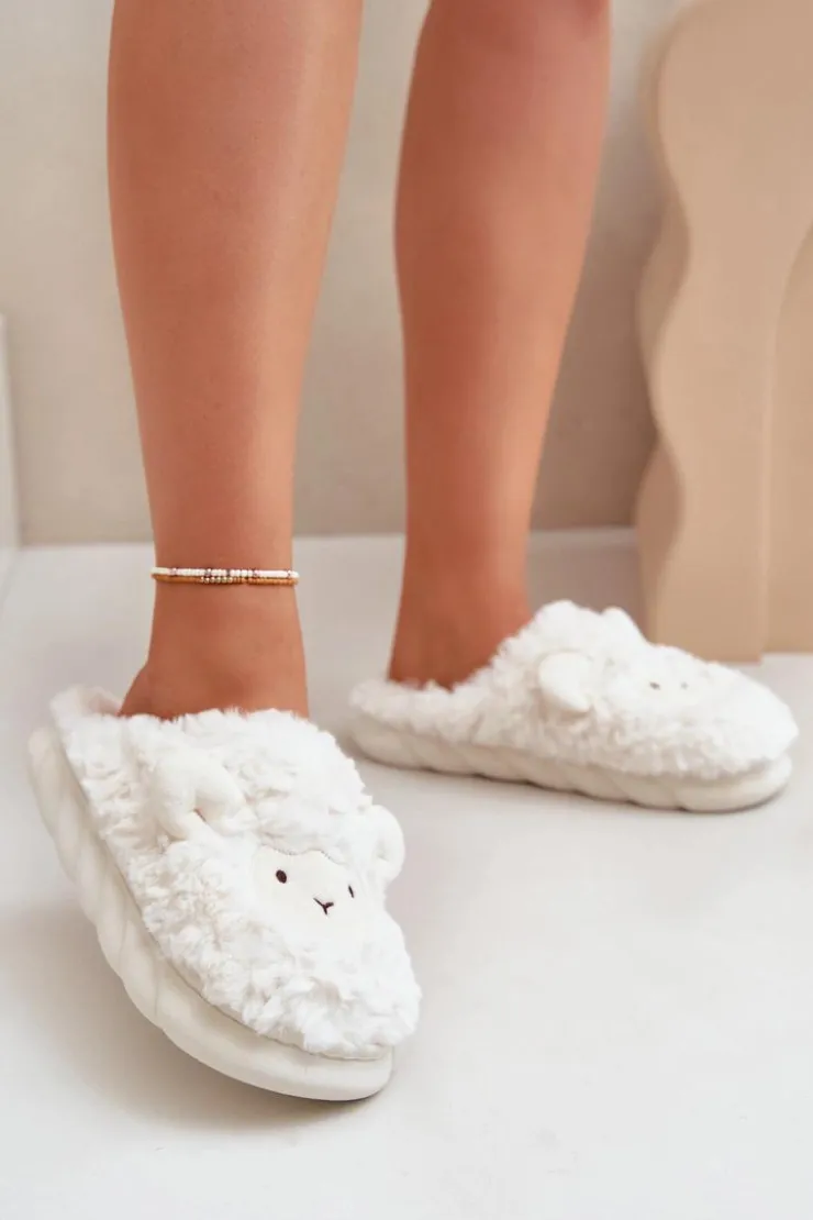 New Boto Futrzane Kapcie Damskie Z Motywem Owcy Białe Phaeia