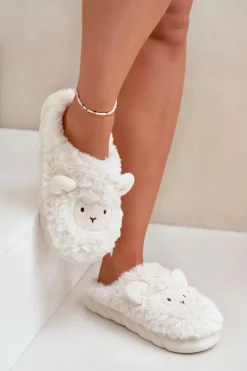 New Boto Futrzane Kapcie Damskie Z Motywem Owcy Białe Phaeia
