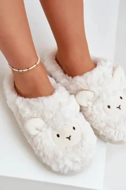 New Boto Futrzane Kapcie Damskie Z Motywem Owcy Białe Phaeia