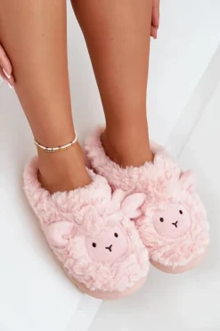 Damskie Boto Futrzane Kapcie Damskie Z Motywem Owcy Różowe Phaeia