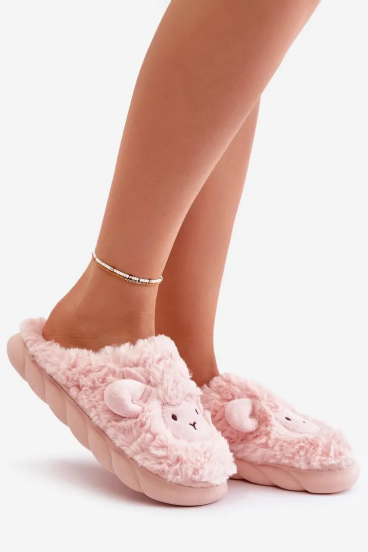 Damskie Boto Futrzane Kapcie Damskie Z Motywem Owcy Różowe Phaeia