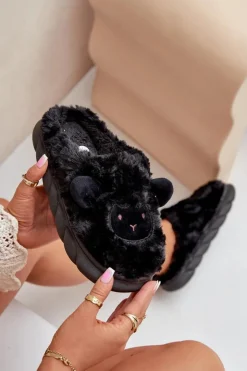 Hot Boto Futrzane Kapcie Damskie Z Motywem Owcy Czarne Phaeia