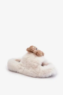 Damskie Boto Futrzane Kapcie Damskie Z Misiem Białe Romania