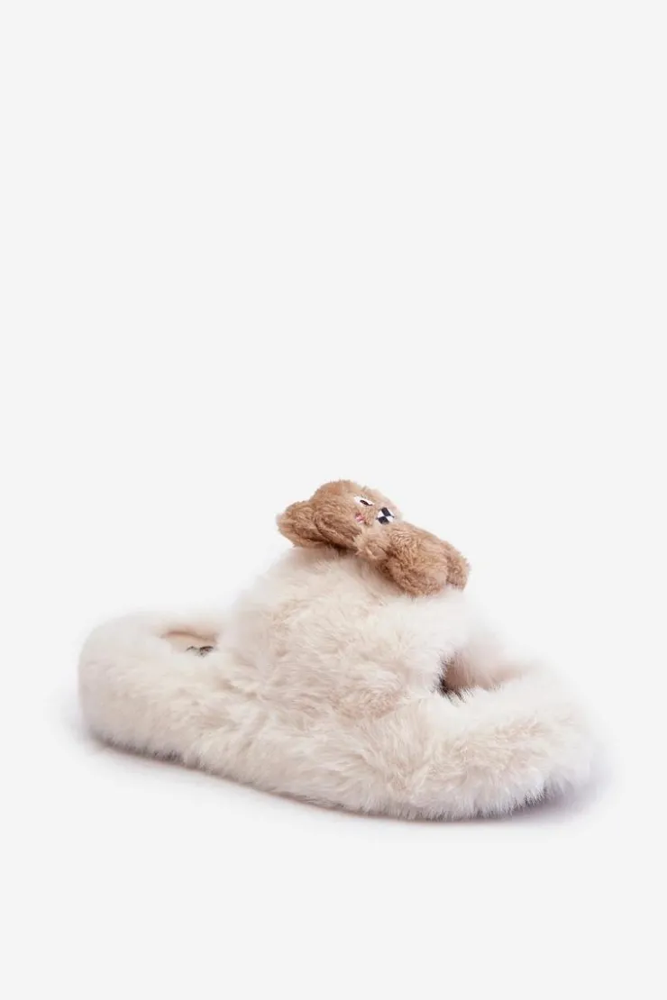 Damskie Boto Futrzane Kapcie Damskie Z Misiem Białe Romania