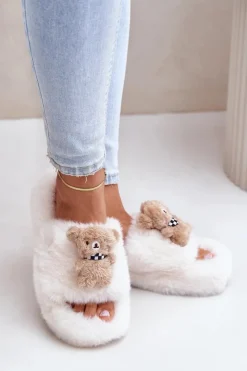 Damskie Boto Futrzane Kapcie Damskie Z Misiem Białe Romania