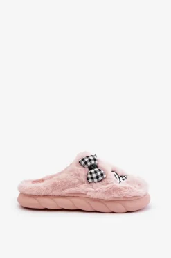 Damskie Boto Futrzane Kapcie Damskie Z Naszywkami I Kokardką Różowe Linnorelia
