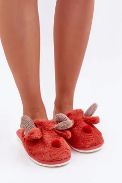 Discount Boto Futrzane Kapcie Damskie Z Motywem Renifera Koralowe Sennalith Czerwony