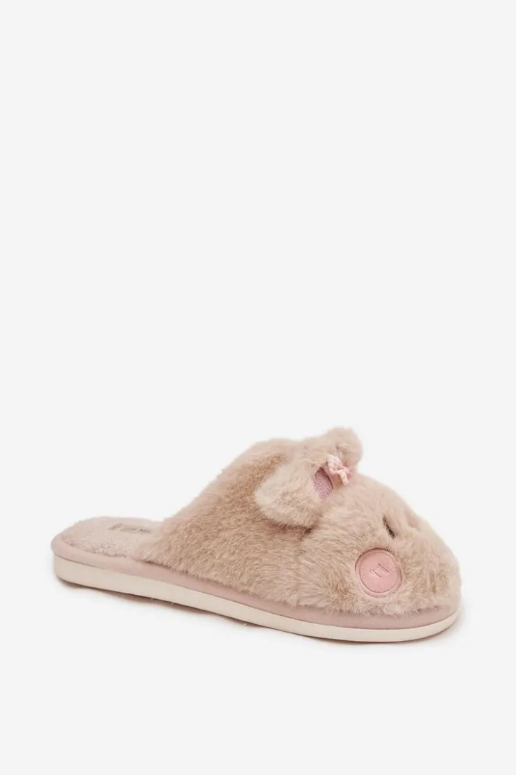 Damskie Boto Futrzane Kapcie Damskie Z Uszkami I Kokardką Beżowe Corayne