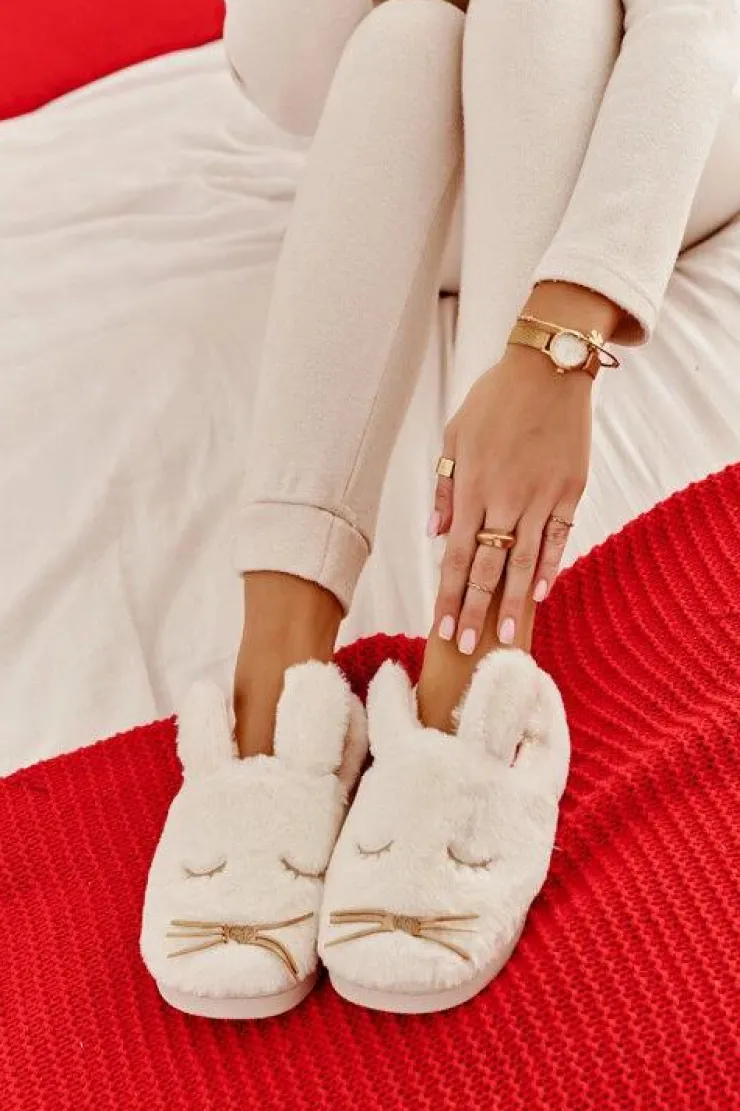 Sale Boto Futrzane Kapcie Damskie Z Króliczkiem Białe Dolcevia