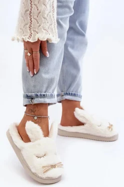 Sale Boto Futrzane Kapcie Damskie Z Króliczkiem Białe Dolcevia