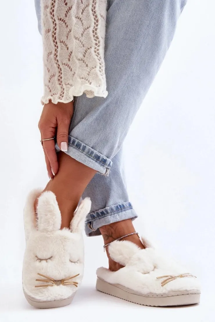 Sale Boto Futrzane Kapcie Damskie Z Króliczkiem Białe Dolcevia