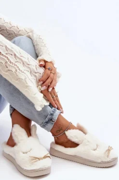 Sale Boto Futrzane Kapcie Damskie Z Króliczkiem Białe Dolcevia