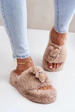 Best Boto Futrzane Kapcie Damskie Z Misiem Beżowe Romania