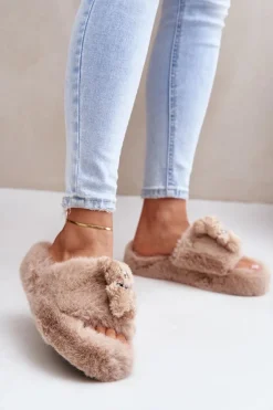 Best Boto Futrzane Kapcie Damskie Z Misiem Beżowe Romania