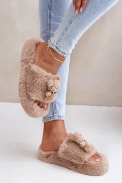 Best Boto Futrzane Kapcie Damskie Z Misiem Beżowe Romania