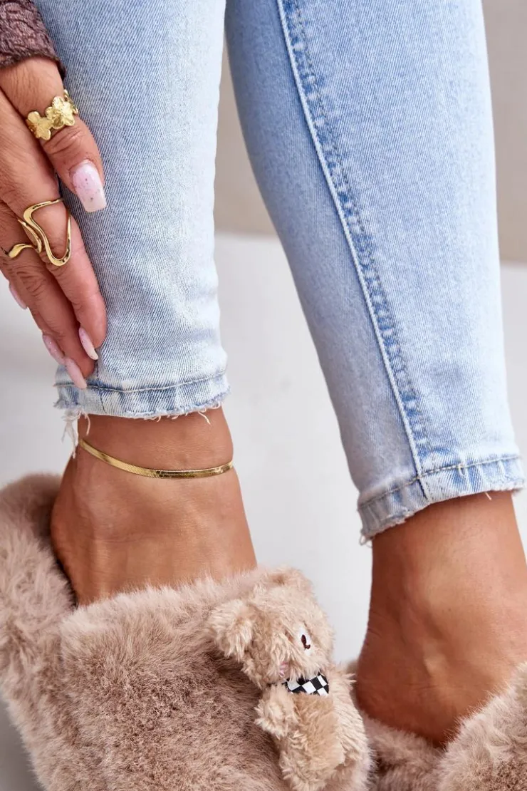 Best Boto Futrzane Kapcie Damskie Z Misiem Beżowe Romania