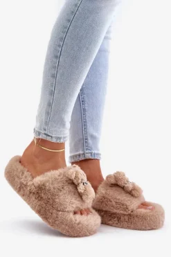 Best Boto Futrzane Kapcie Damskie Z Misiem Beżowe Romania