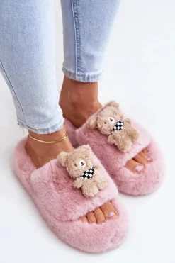 Damskie Boto Futrzane Kapcie Damskie Z Misiem Różowe Romania