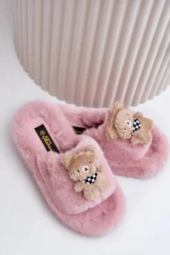 Damskie Boto Futrzane Kapcie Damskie Z Misiem Różowe Romania