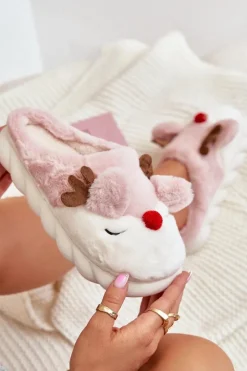 Damskie Boto Futrzane Kapcie Damskie Z Motywem Renifera Różowe Wistira