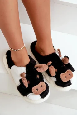 Boto Futrzane Kapcie Krowy Damskie Czarne Remiola Czarny