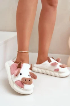 Boto Futrzane Kapcie Krowy Damskie Różowe Remiola