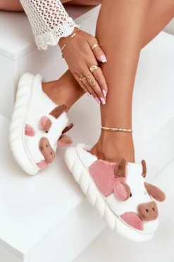 Boto Futrzane Kapcie Krowy Damskie Różowe Remiola