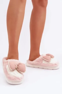Online Boto Futrzane Kapcie Z Kokardką Różowe Grilis Różowy