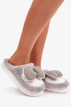 Boto Kapcie Klasyczne*Futrzane Kapcie Z Kokardką Szare Grilis Szary
