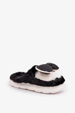 Best Boto Futrzane Kapcie Z Kokardką Czarne Grilis Czarny