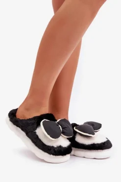 Best Boto Futrzane Kapcie Z Kokardką Czarne Grilis Czarny