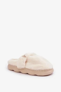 Damskie Boto Futrzane Kapcie Z Małą Broszką Jasnobeżowe Primaria