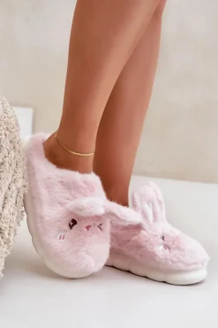 Boto Kapcie Klasyczne*Futrzane Kapcie Z Motywem Króliczka Różowe Natasha