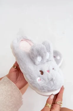 Boto Kapcie Klasyczne*Futrzane Kapcie Z Motywem Króliczka Jasnoszare Natasha Szary