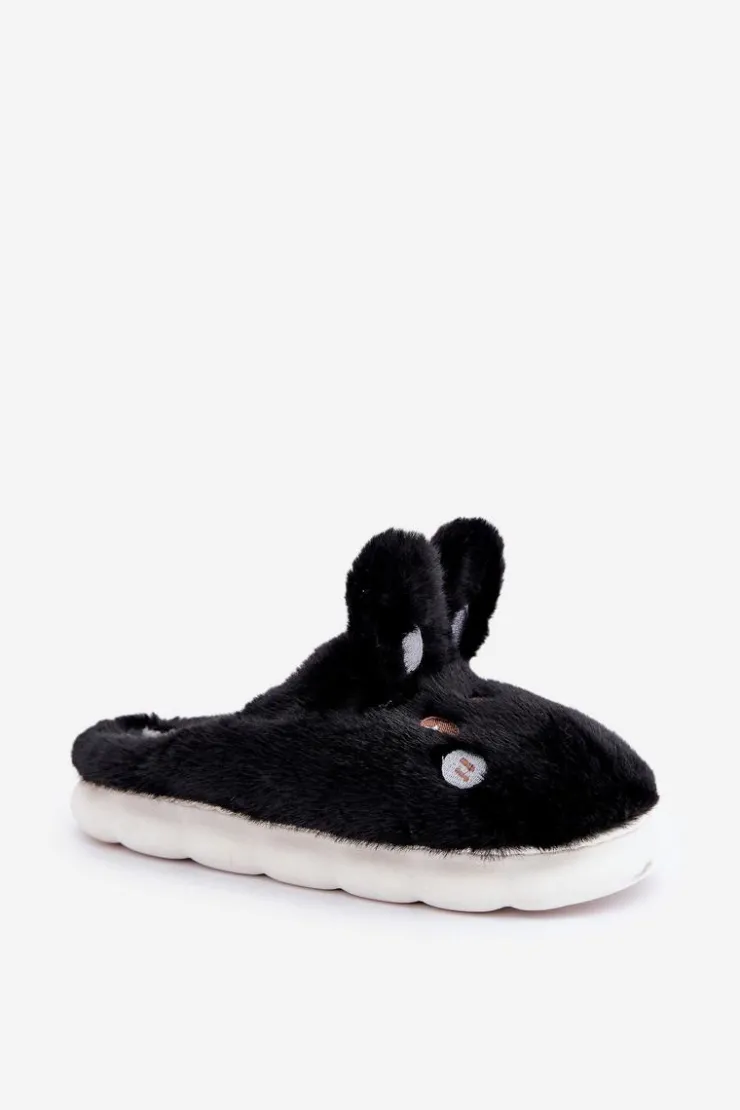 Damskie Boto Futrzane Kapcie Z Motywem Króliczka Czarne Natasha