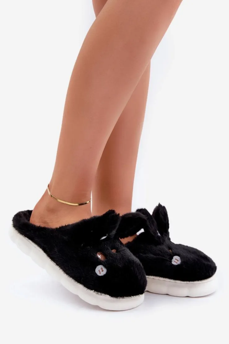 Damskie Boto Futrzane Kapcie Z Motywem Króliczka Czarne Natasha