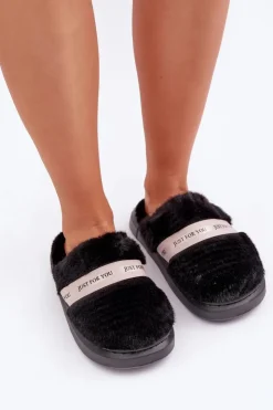 Online Boto Futrzane Kapcie Z Ozdobnym Paskiem Czarne Savalithea Czarny
