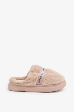 Boto Kapcie Klasyczne*Futrzane Kapcie Z Ozdobnym Paskiem Beżowe Savalithea Beżowy