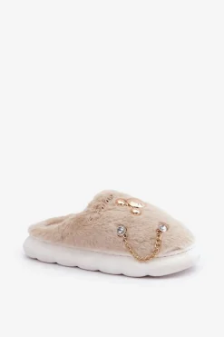 Boto Kapcie Klasyczne*Futrzane Kapcie Z Przypinkami Beżowe Ivelfedi Beżowy