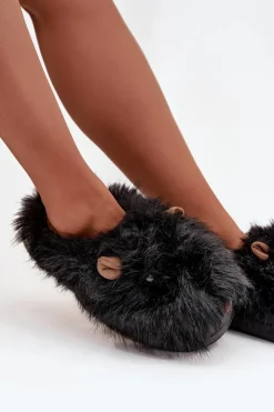 Boto Kapcie Klasyczne*Futrzane Kapice Damskie Kapibary Czarne Pravelle Czarny