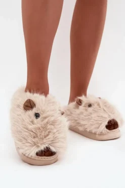 Boto Kapcie Klasyczne*Futrzane Kapice Damskie Kapibary Jasnobeżowe Pravelle