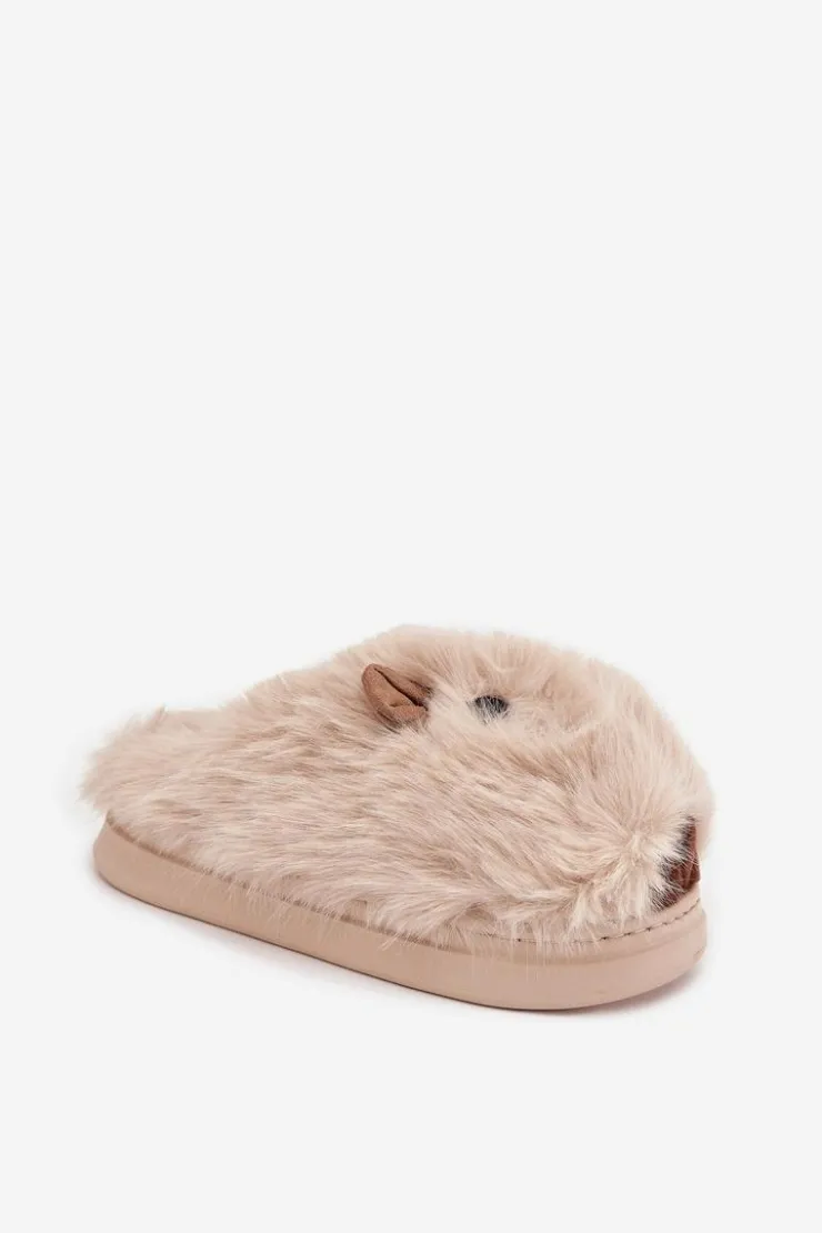 Boto Kapcie Klasyczne*Futrzane Kapice Damskie Kapibary Jasnobeżowe Pravelle